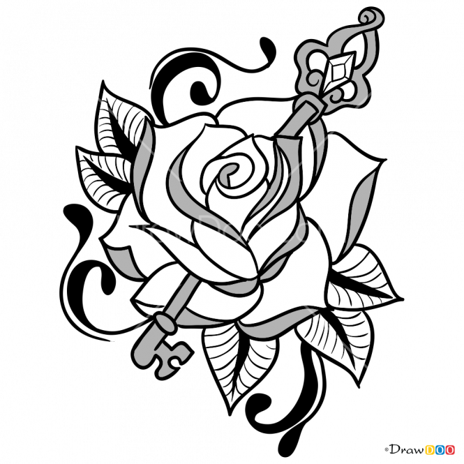 665 X 665 2 - Drawing Rose And Key (665x665), Png Download
