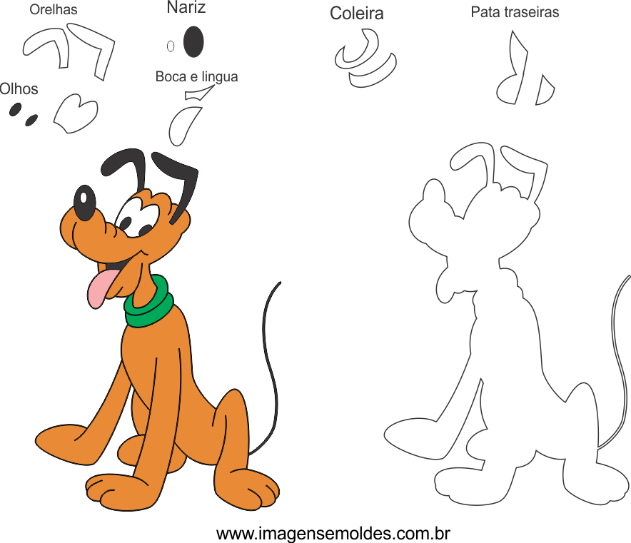 Molde Do Pluto Para Feltro, Eva E Artesanato - Molde Da Minnie E Mickey Em Eva (884x761), Png Download