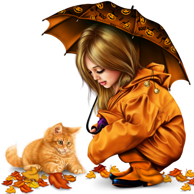 Little Girl In Raincoat With A Kitty Png - Kitten (640x640), Png Download