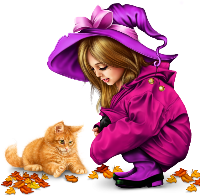 Little Girl In Raincoat With A Kitty Png - Clip Art (640x640), Png Download