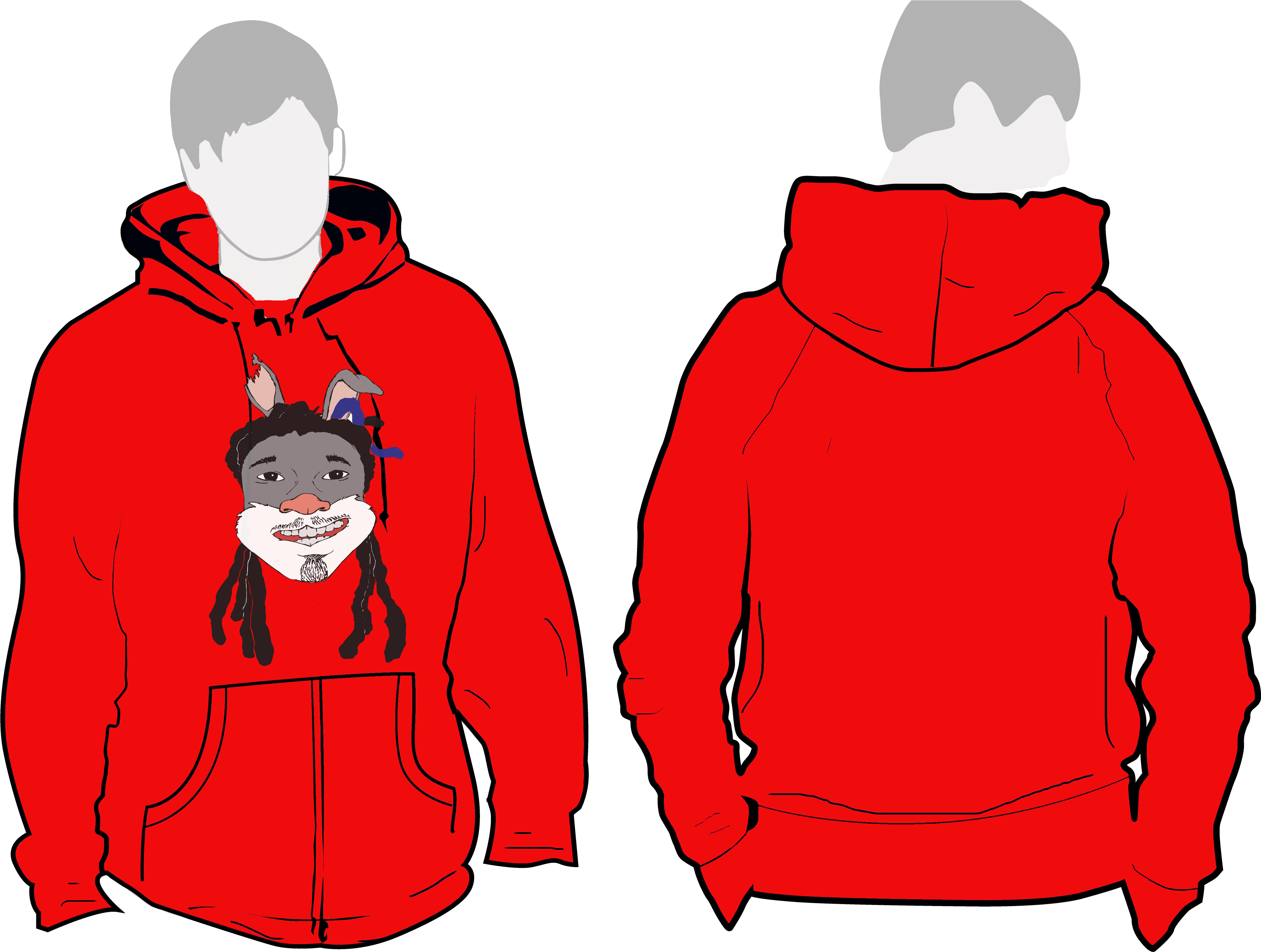 Red Hoodie Beware Of The Hare - Black Zipped Hoodie Template (4606x3253), Png Download