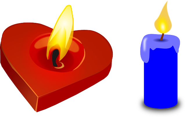 Candle, Heart, Valentine, Red, Light, Blue, Burning - Heart Candle Shower Curtain (640x404), Png Download