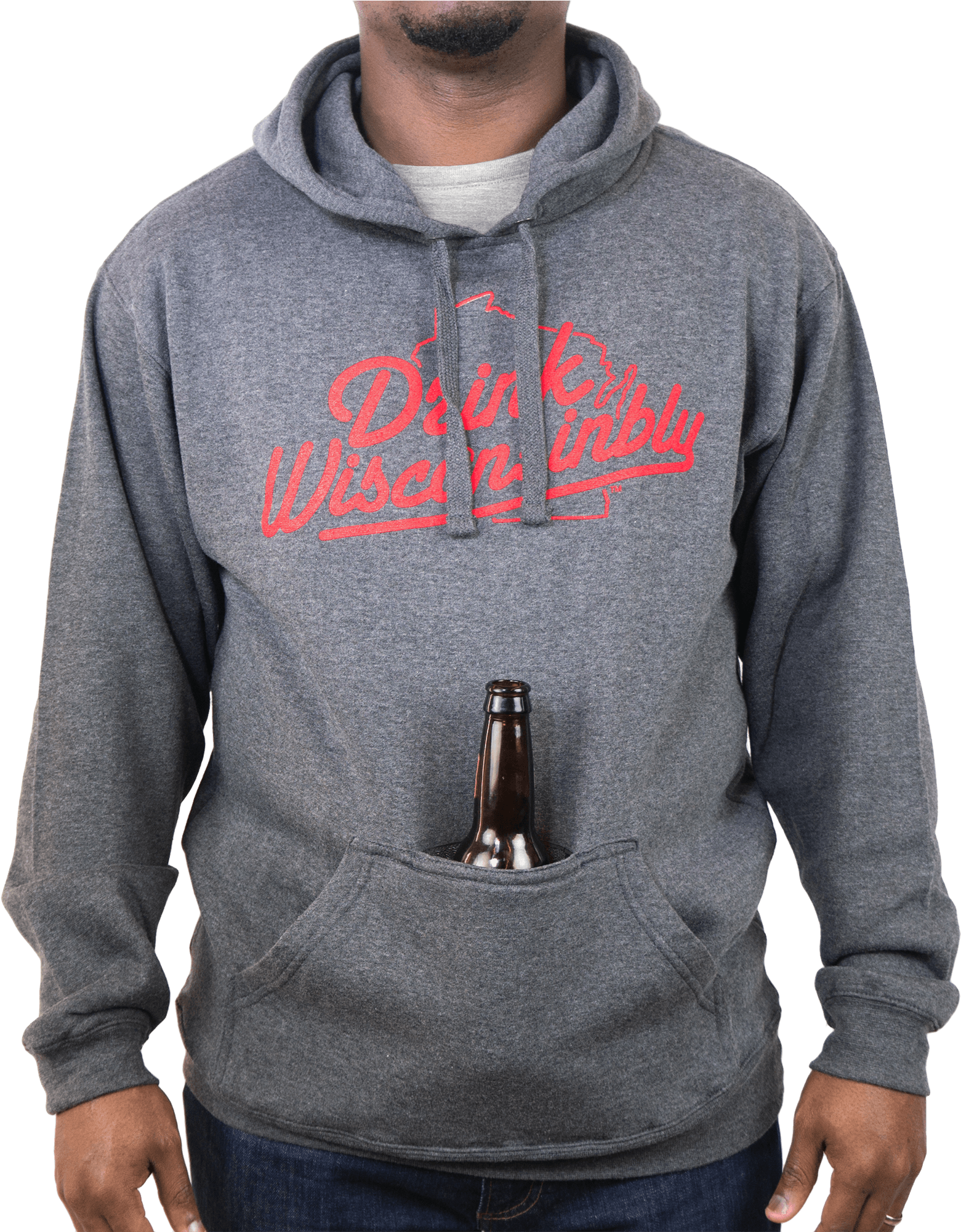 Grey And Red Bottle Pouch Hoodie - Hoodie (2000x2000), Png Download