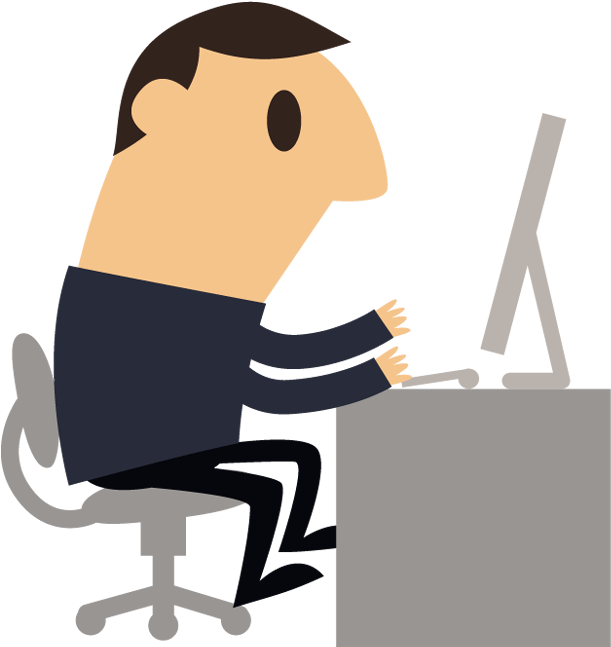 Picture Transparent Stock Businessman Clipart Computer - Cartoon Man At Computer (620x650), Png Download
