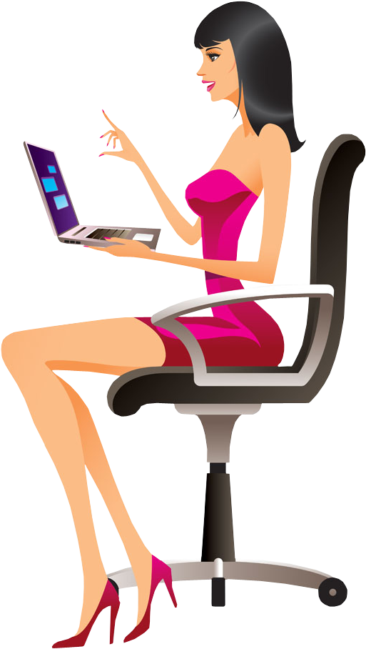 Cartoon Pretty Girl Using Computer Notebook - Cartoon Girl Computer Png (550x950), Png Download