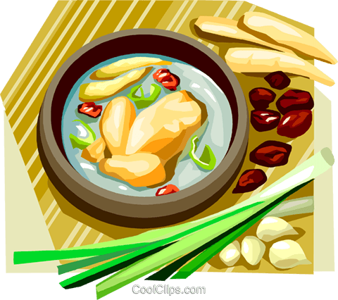 Korean Food Ginseng Chicken In Broth Royalty Free Vector - Cooking (480x426), Png Download