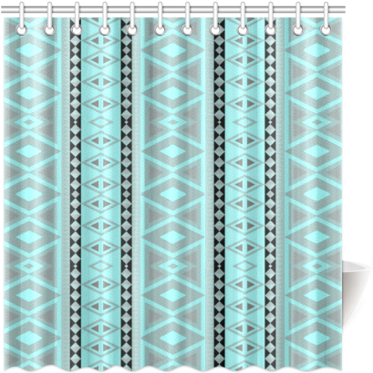 Tribal Border Pattern Vertical, Aqua Shower Curtain - Curtain (500x500), Png Download