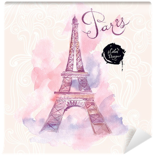 Vector Watercolor Illustration Wall Mural • Pixers® - Eiffel Tower Pink (400x400), Png Download