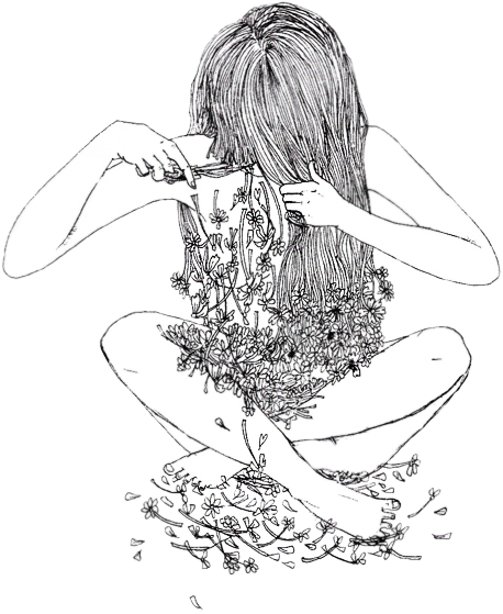 Arts Drawing Depression - Drawing Short Hair Girl (458x559), Png Download