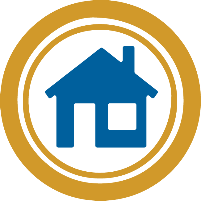 Blue House In Double Yellow Circle - Emblem (651x651), Png Download