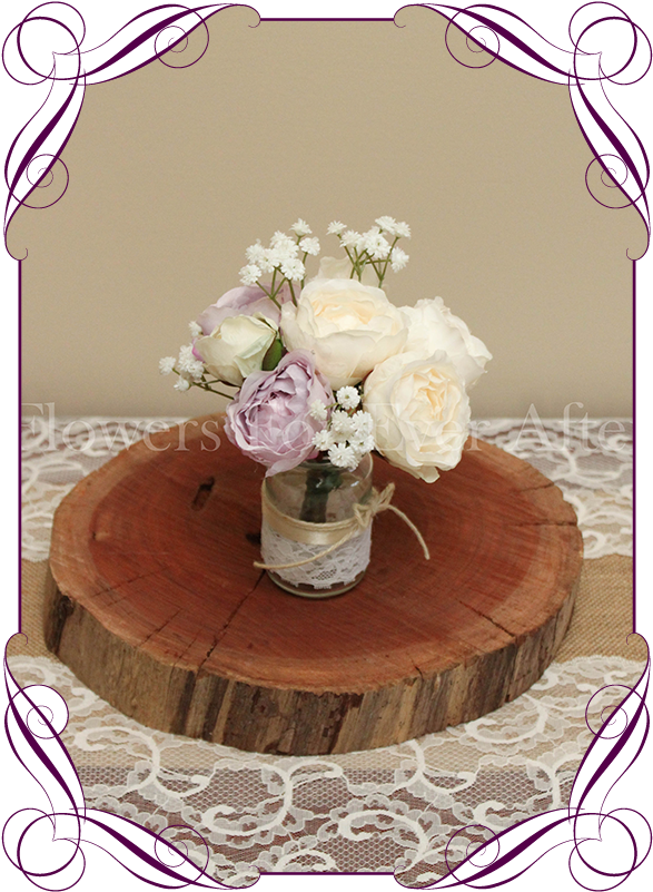 Lilac Mauve And Cream Peony And Baby's Breath Rustic - Bridesmaid Peony And Roses Bouquets (608x822), Png Download