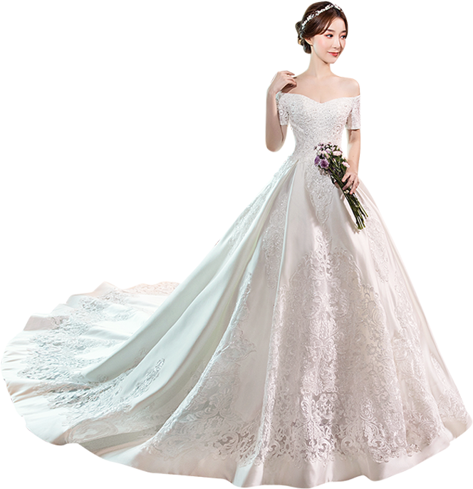 Wedding Dress 2018 New Word Shoulder Korean Fashion - Wedding Dress (800x800), Png Download