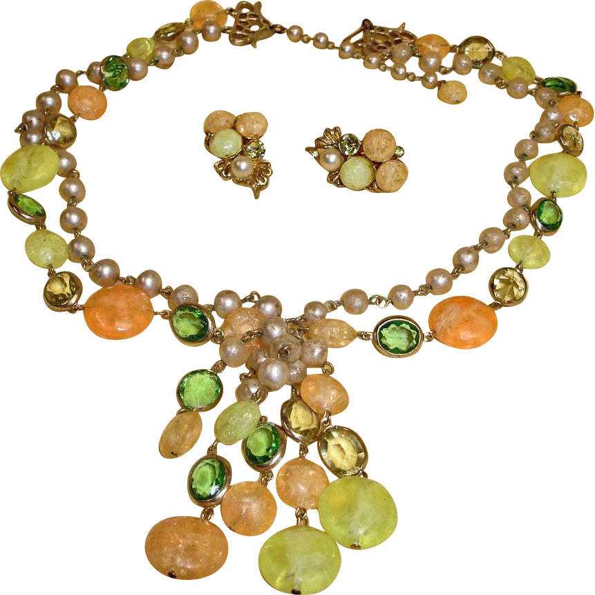 Vintage 1950's Kramer Demi Parure -tassel Necklace (861x861), Png Download