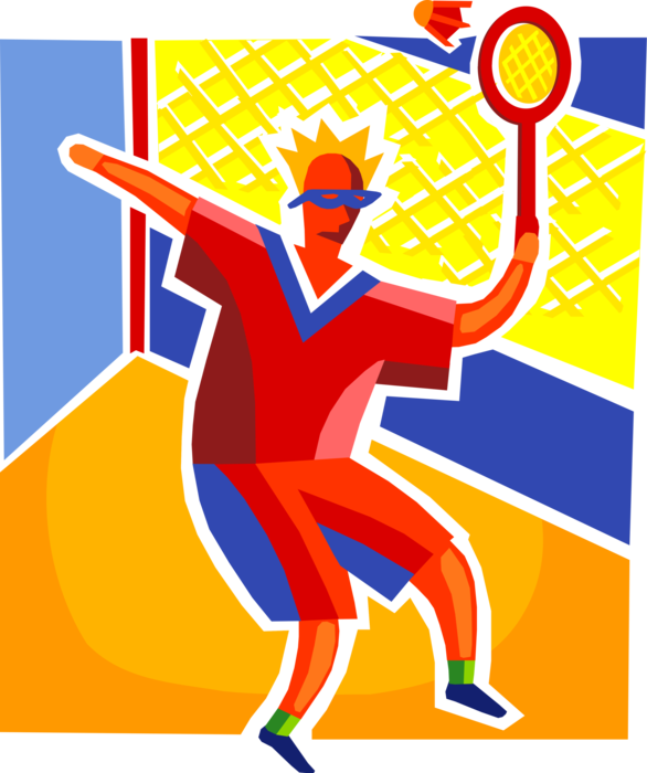 Vector Illustration Of Sport Of Badminton Player Swings (586x700), Png Download