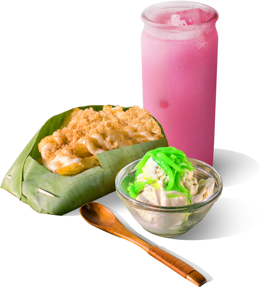 Rose Bandung Drink, Coconut Fries And Chendol Ice-cream - Dish (1000x1095), Png Download