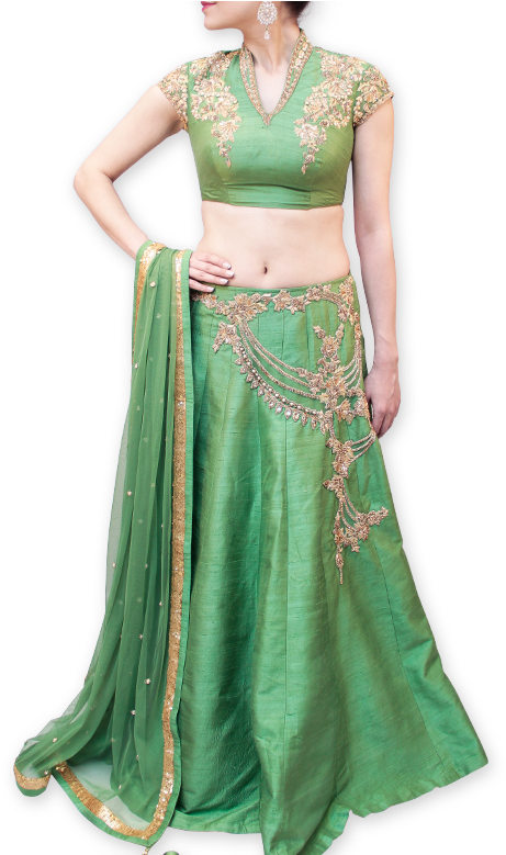 Pista Green Bridal Lehenga - Silk (600x778), Png Download