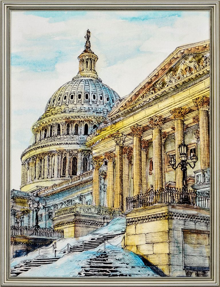 Cityscape - Washington Dc - Painting (1000x1000), Png Download