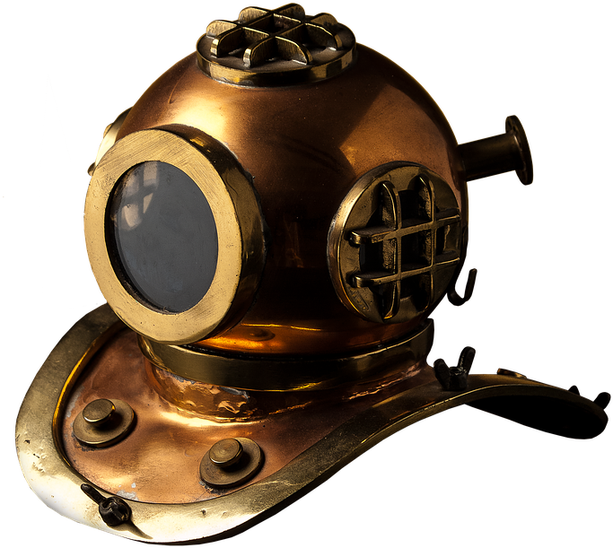 Diving Bell, Divers, Hard, Old, Brass, Screw, Gloss - Old Diving Helmet No Background (729x720), Png Download