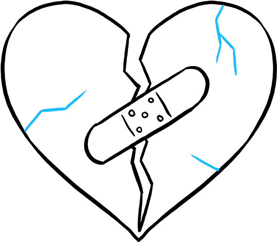 How To Draw Broken Heart - Broken Heart With Bandaid Drawing (680x678), Png Download