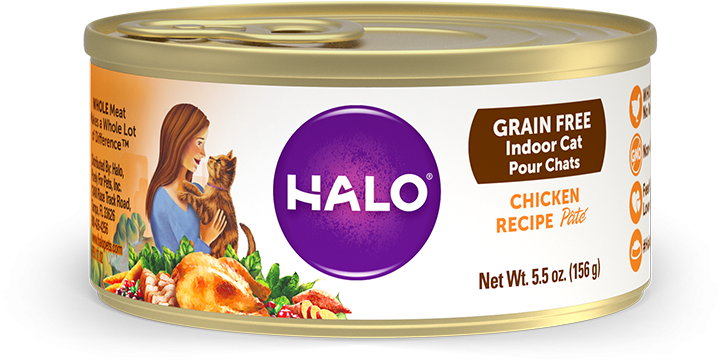 Halo Grain Free Indoor Cat Chicken Pate Canned Cat - Halo Canned Cat Food (800x554), Png Download