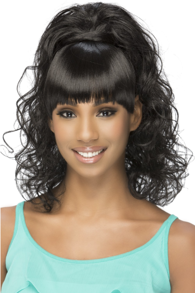 Vivica Fox Synthetic Drawstring Two In One Bang & Pony - Deep Wave Ponytail With Chinese Bang (600x600), Png Download