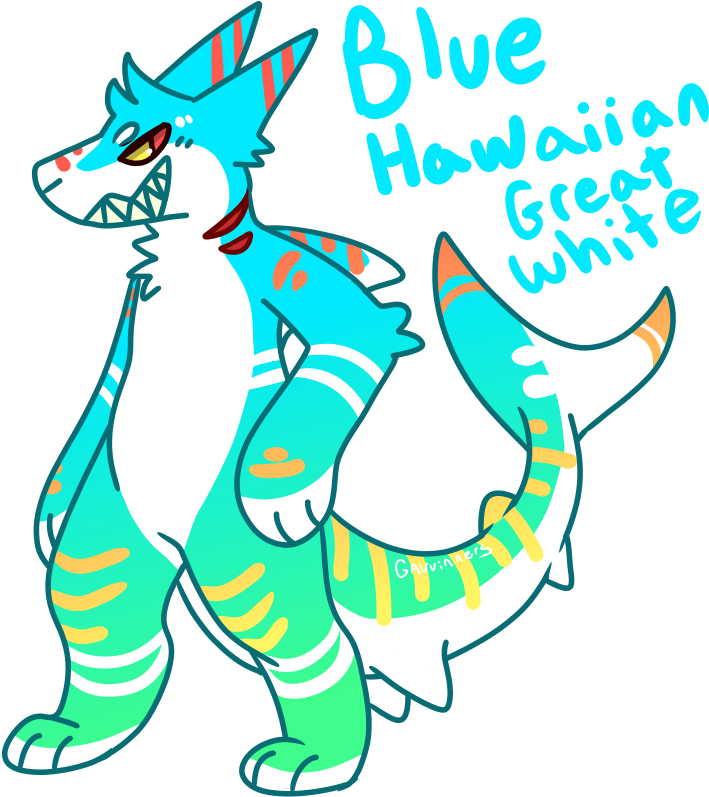 Blue Hawaiian Great White Shark - Cartoon (766x832), Png Download