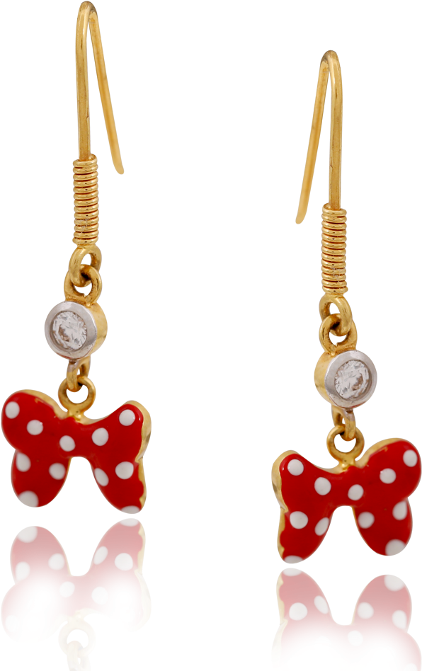 Golden Enamel Minnie Mouse Bow Dangler - Earrings (1000x1000), Png Download