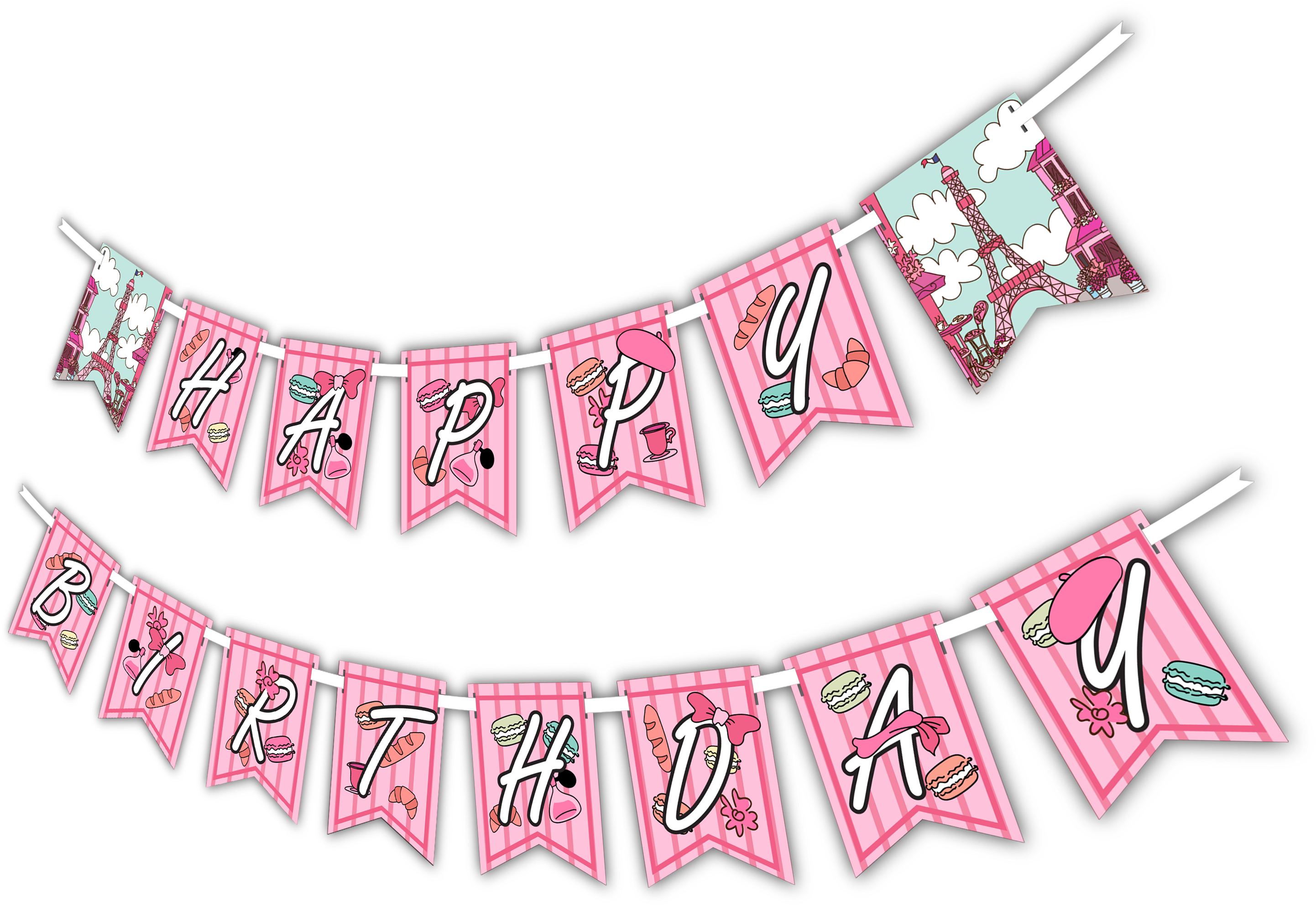 Pink Paris "happy Birthday" Party Banner - 60 Years Old Birthday Theme (3000x2432), Png Download