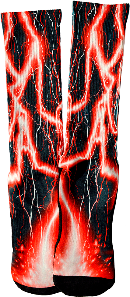 Red Lightning Crew Socks - Illustration (448x1000), Png Download