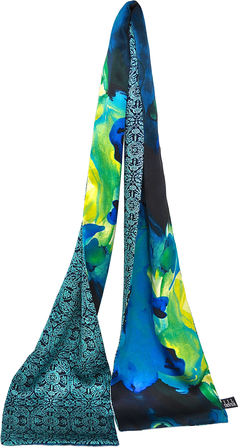 Pearl Silk Scarf In Blue Watercolor Floral And Teal - Silk (1000x1506), Png Download