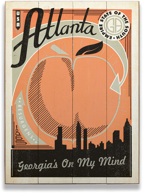 Classic Letterpress Art Of A Peach In The Background - Georgia On My Mind (730x730), Png Download