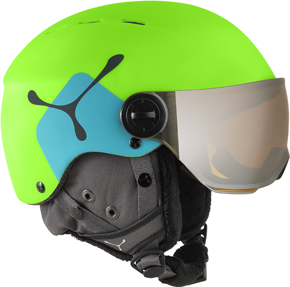 Cebe Fireball Junior Visor Ski Helmet In Lime And Blue - Dětská Přilba Na Lyže (600x600), Png Download