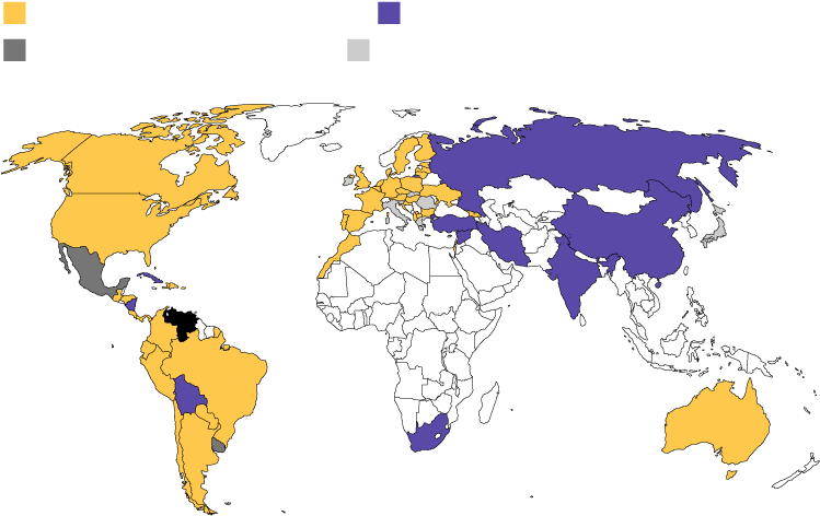 Supporting Guaido - Un Security Council Members On Map (750x480), Png Download