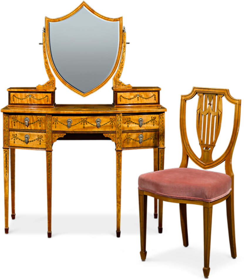 Sheraton Revival Satinwood Dressing Table And Chair - Dressing Table Sheraton (1351x1080), Png Download