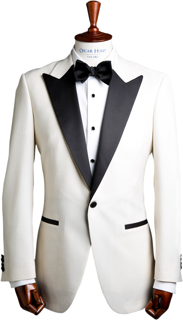 White Jacquard Dinner Jacket - Oscar Suit White (640x1060), Png Download