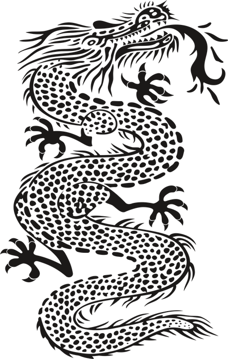 Dragon, Monster, Black, Tattoo, No Background, Teeth - China Drawing (458x720), Png Download