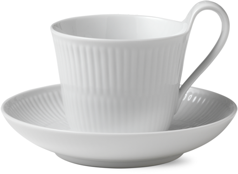 High Handle Teacup & Saucer - Royal Copenhagen Hvid Riflet Kaffekop (1500x1500), Png Download