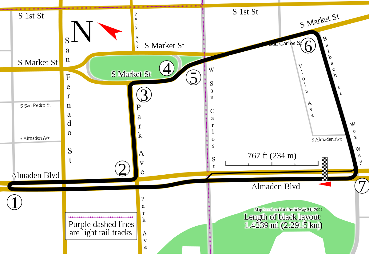 San Jose Grand Prix - San Jose Street Track (1200x826), Png Download