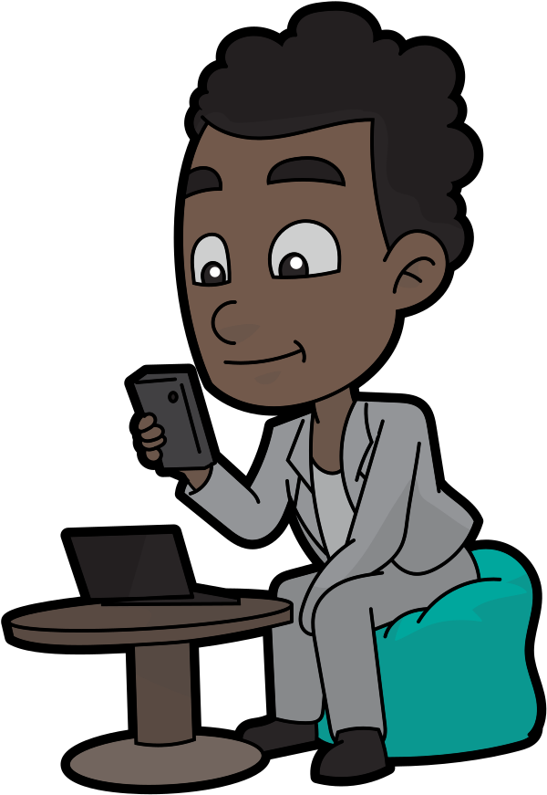 Cartoon Black Guy Using His Smartphone - Cartoon (791x1024), Png Download