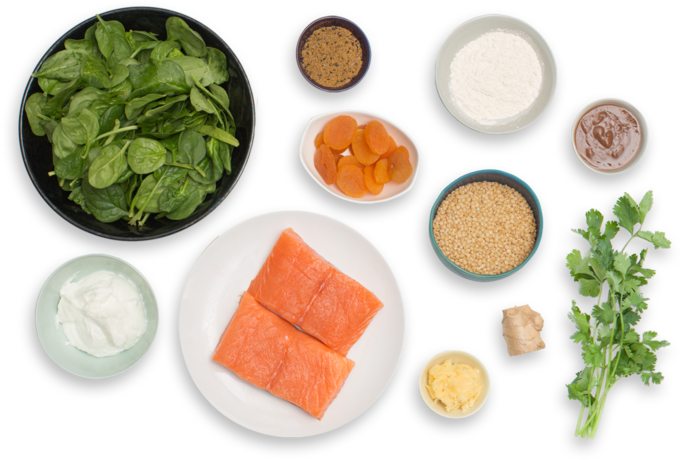 Lentil Crusted Salmon With Spinach Yogurt Dal & Apricot - Diet Food (700x477), Png Download