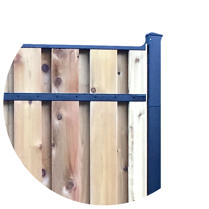 Vertical System - Metal Fence With Drop In Wood Panels (685x685), Png Download