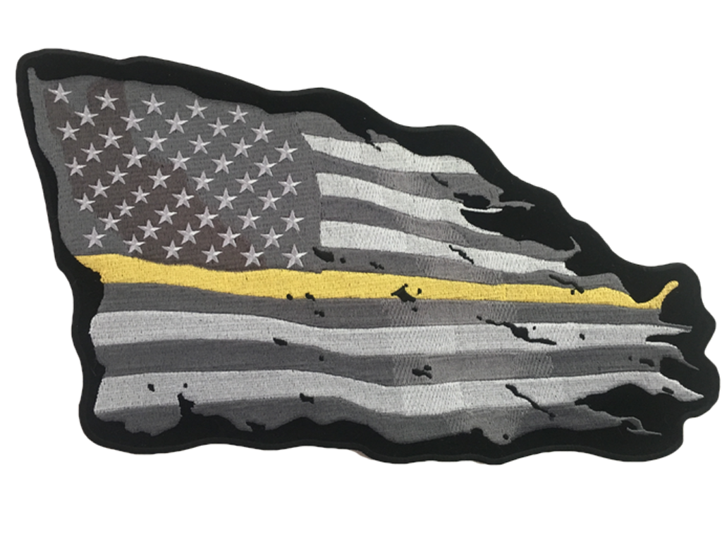 Thin Yellow/gold Line Flag Back Patch - Distressed American Flag Black And White (1024x768), Png Download