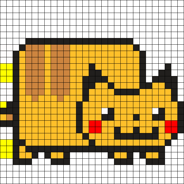 Pikachu Nyan Cat Part1 Perler Bead Pattern - Nyan Cat Transparent Png (610x610), Png Download