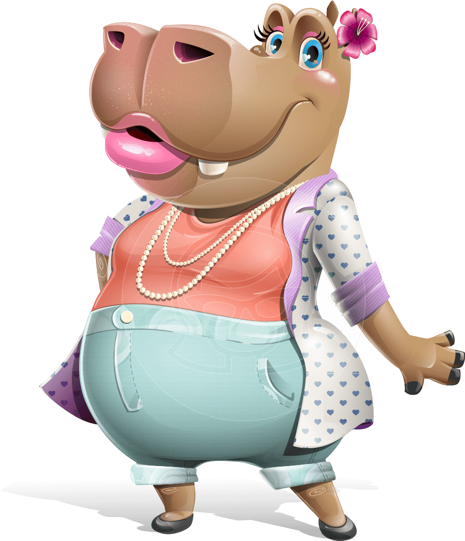 Female Hippo Cartoon Character - Cartoon Character Of A Hippopotamus Logos (957x1060), Png Download