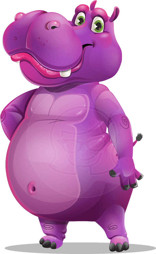 Purple Hippo Cartoon Character - Cartoon (957x1060), Png Download