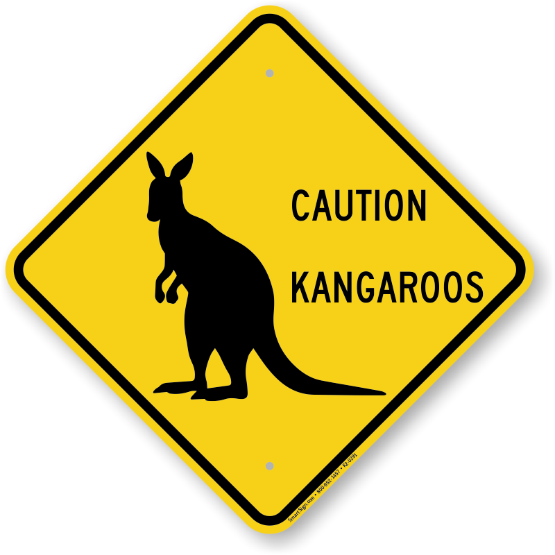 Caution Kangaroos Crossing Sign - Trucks Make Wide Turns (800x800), Png Download