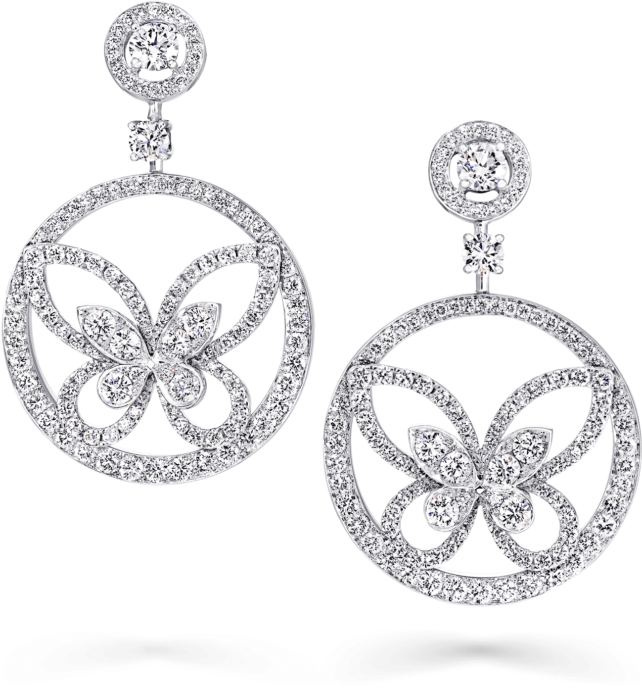 A Pair Of Graff Butterfly Silhouette Diamond Hoop Earrings - Butterfly Diamond Hoop Earrings (2000x2000), Png Download