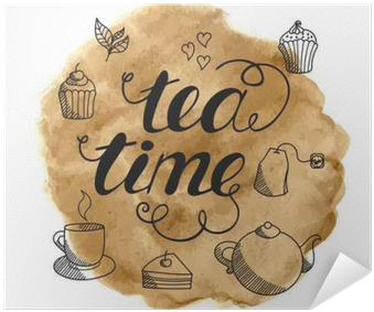 Tea Time Hand Drawn Lettering On Abstract Watercolor - Watercolor Painting (400x400), Png Download