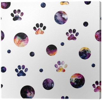 Seamless Pattern Of Watercolor Circles And Cat's Footprints - Watercolor Painting (400x400), Png Download