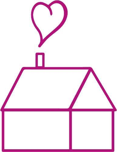 House And Heart Outline- Pink - Sticker (386x498), Png Download